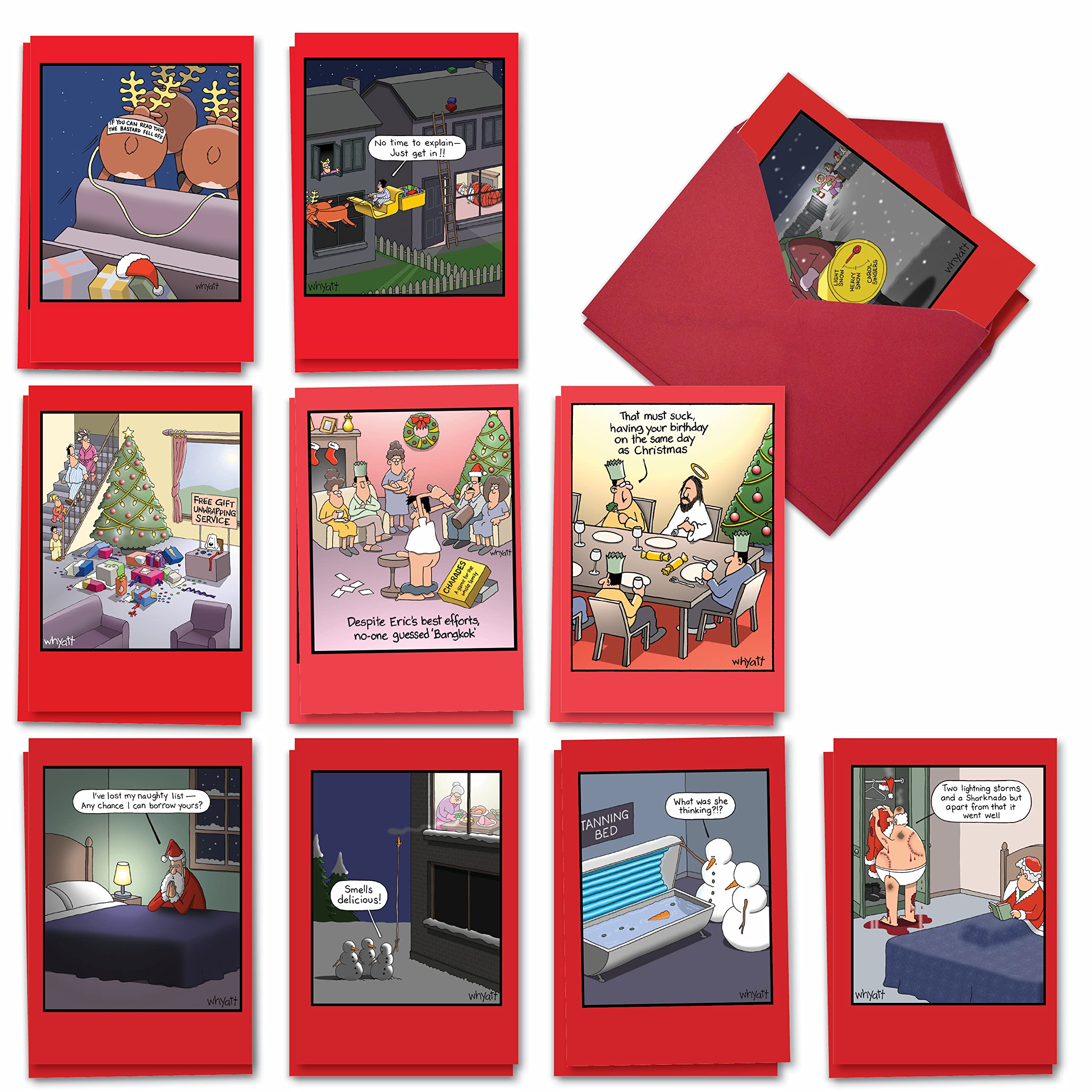 NobleWorks - 20 Funny Christmas Cards Assorted (10 Designs, 2 Each